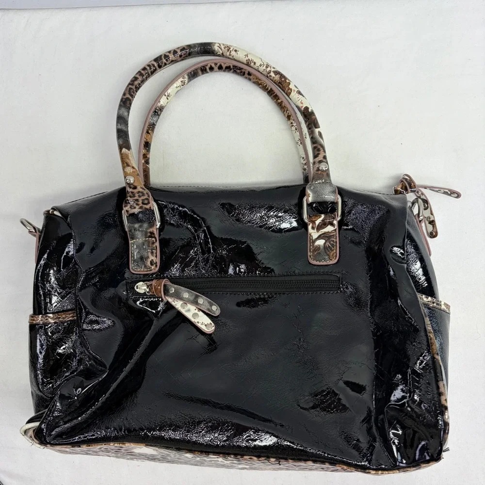 Y2K Satchel Bag Womens Large Leopard Floral Patent Ruffles Studded McBling Bratz